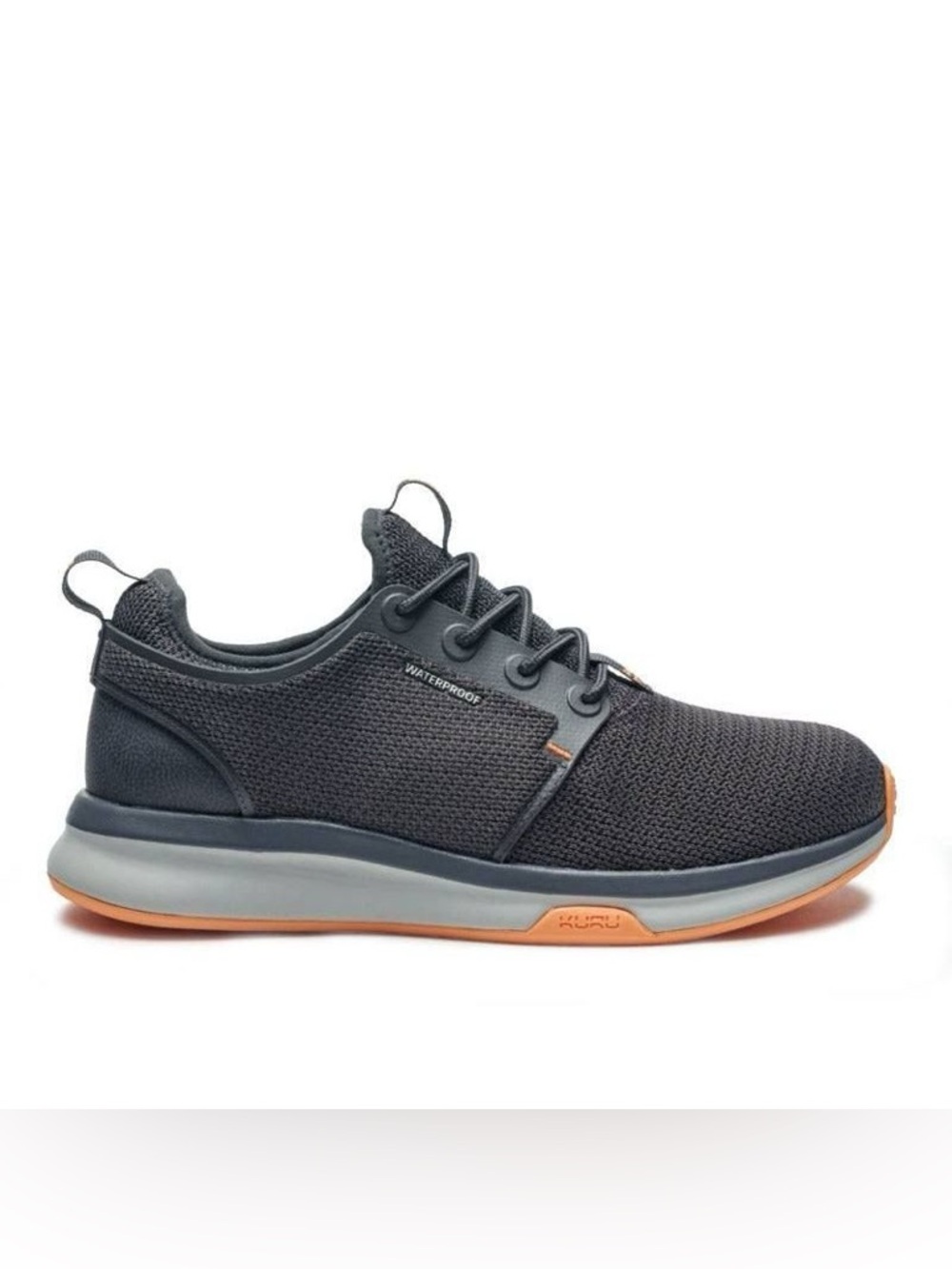 KURU Women's Waterproof Knit Sneakers in Charcoal with Orange Accent